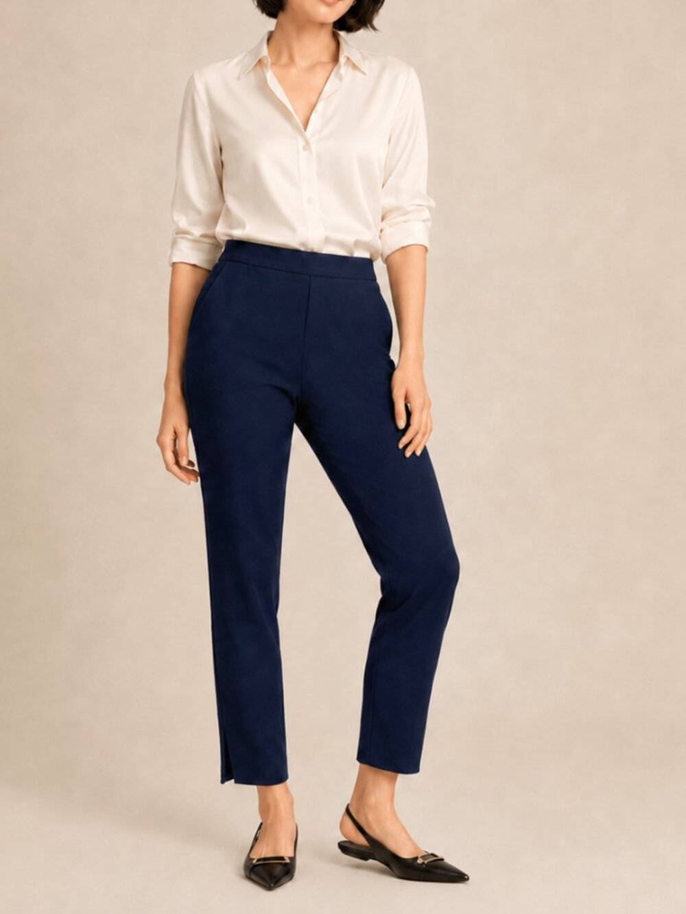 Banana Republic Navy Hayden Pull-On Ankle Pants Side Slit Office Size 8